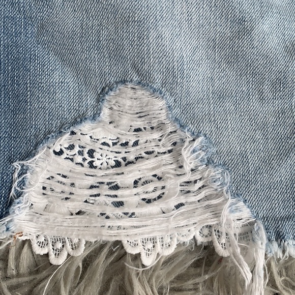 American Eagle Distressed Denim and Lace Mini Skirt - Picture 4 of 9